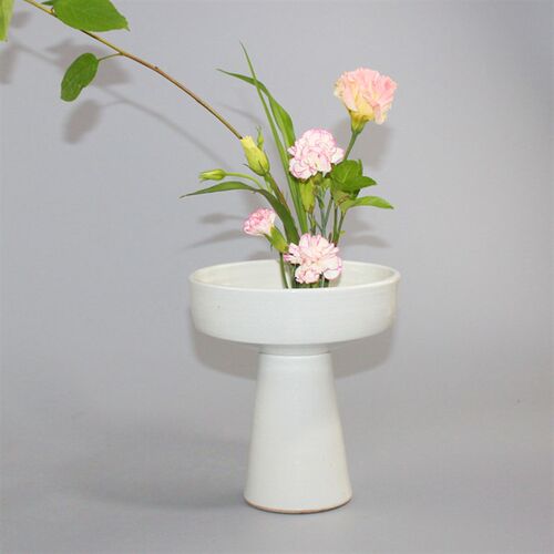粗陶高脚花器 平底高脚盆 花盘 日式插花 茶室复古花艺摆件 装饰
