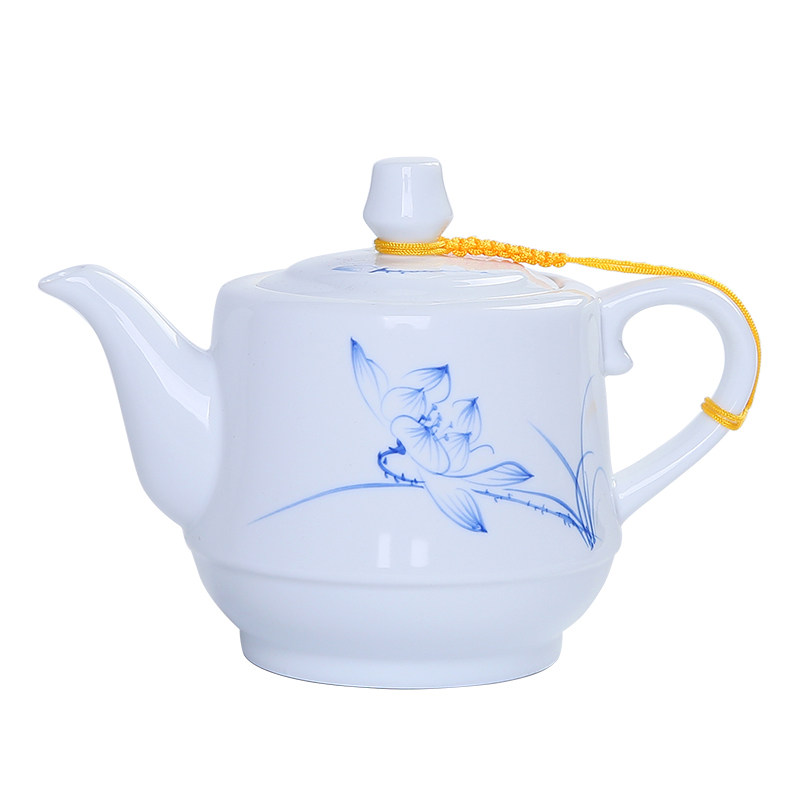 手绘白瓷茶壶过滤网内置陶瓷大号单壶功夫茶具红茶泡茶器配干泡盘