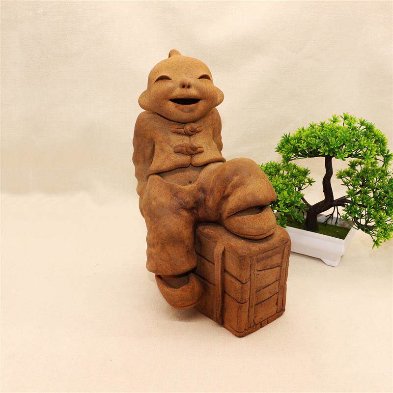 陶瓷摆件陶泥+陶艺+泥塑手工艺术品++陶土娃娃+陶瓷人物+小板凳