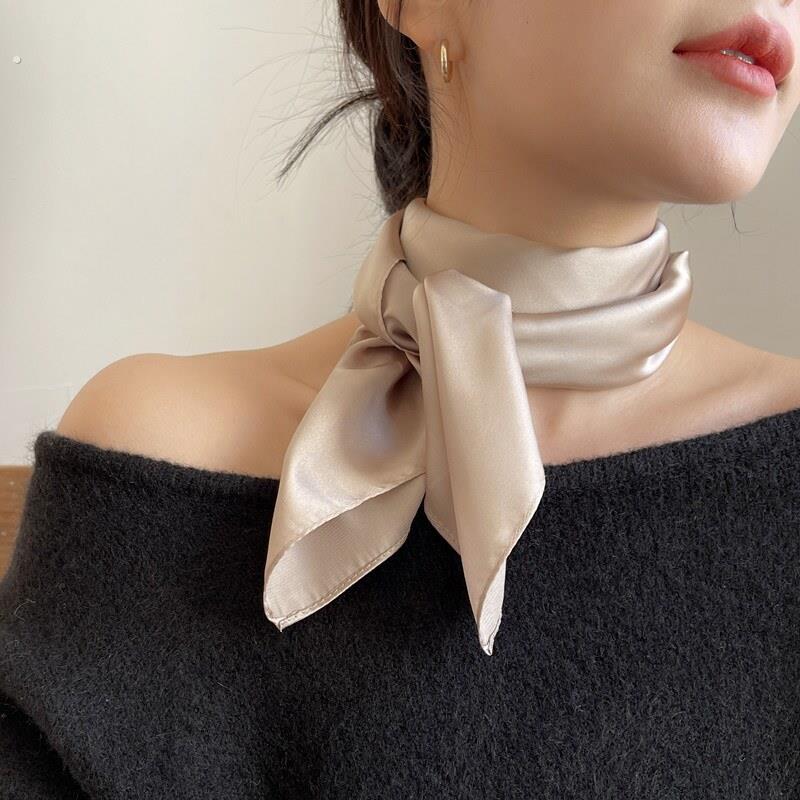 杭州丝绸新款春秋仿真丝纯色四方巾装饰纱巾发带丝巾黑色小方巾女