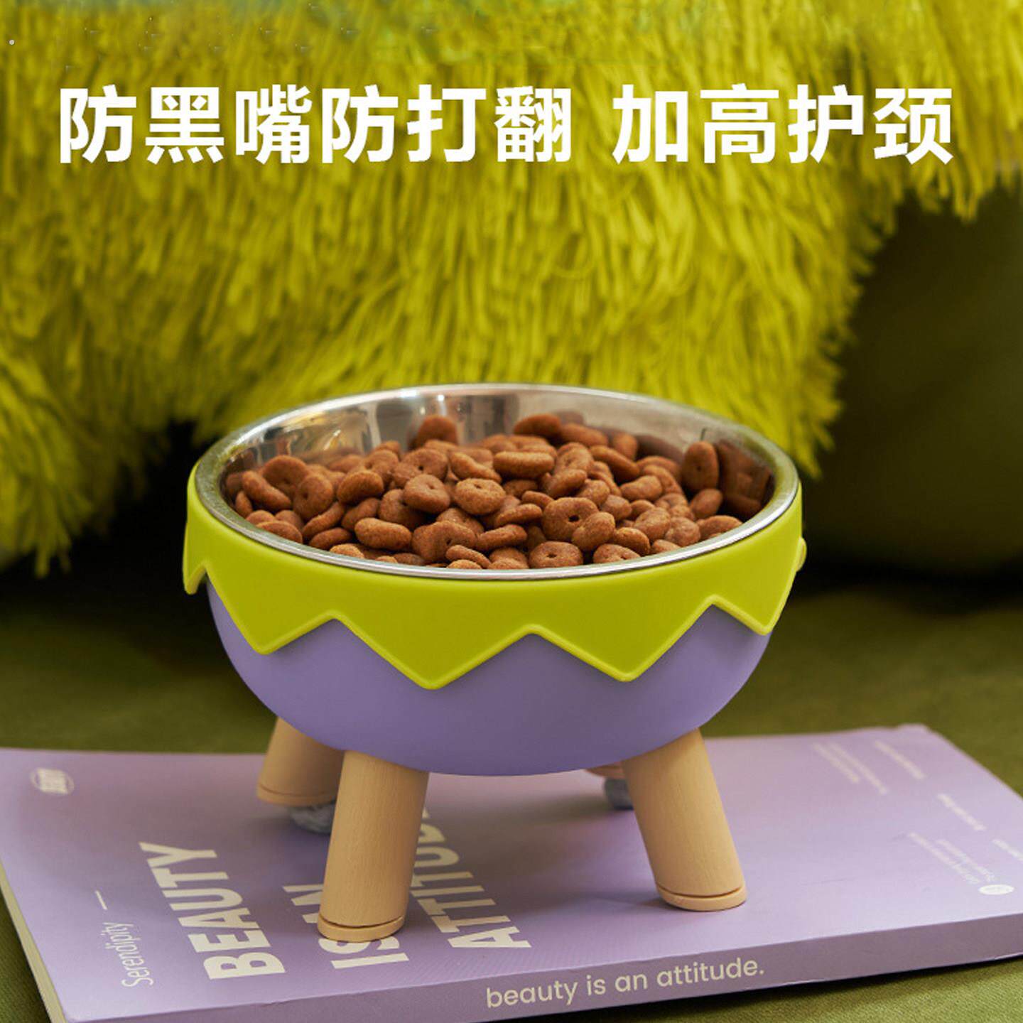 猫碗宠物不锈钢高脚碗护颈猫咪喂食盆大口径防滑防打翻防黑嘴狗碗