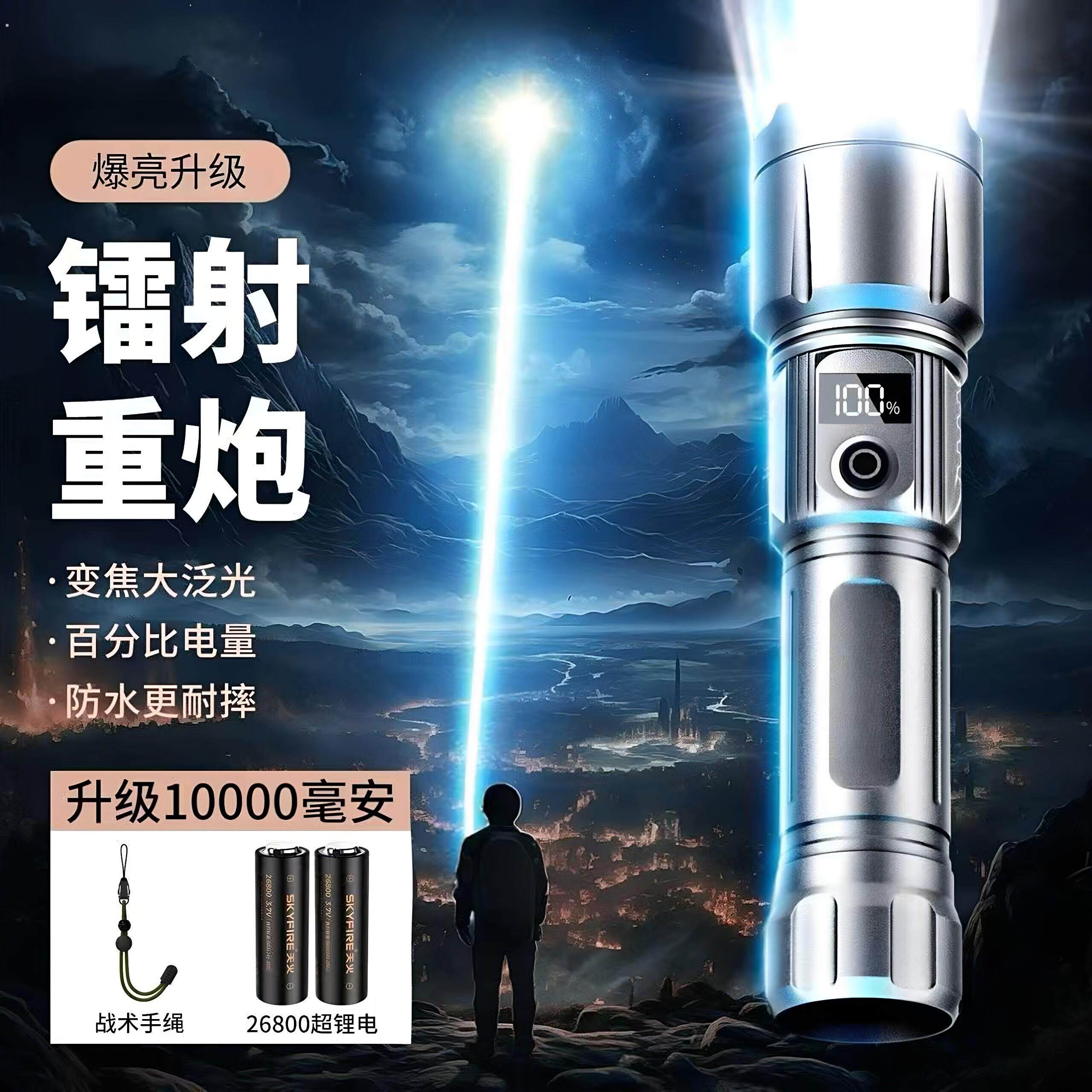 德国强光手电筒迷你超亮户外家用变焦可充电远射小型可携式战术电