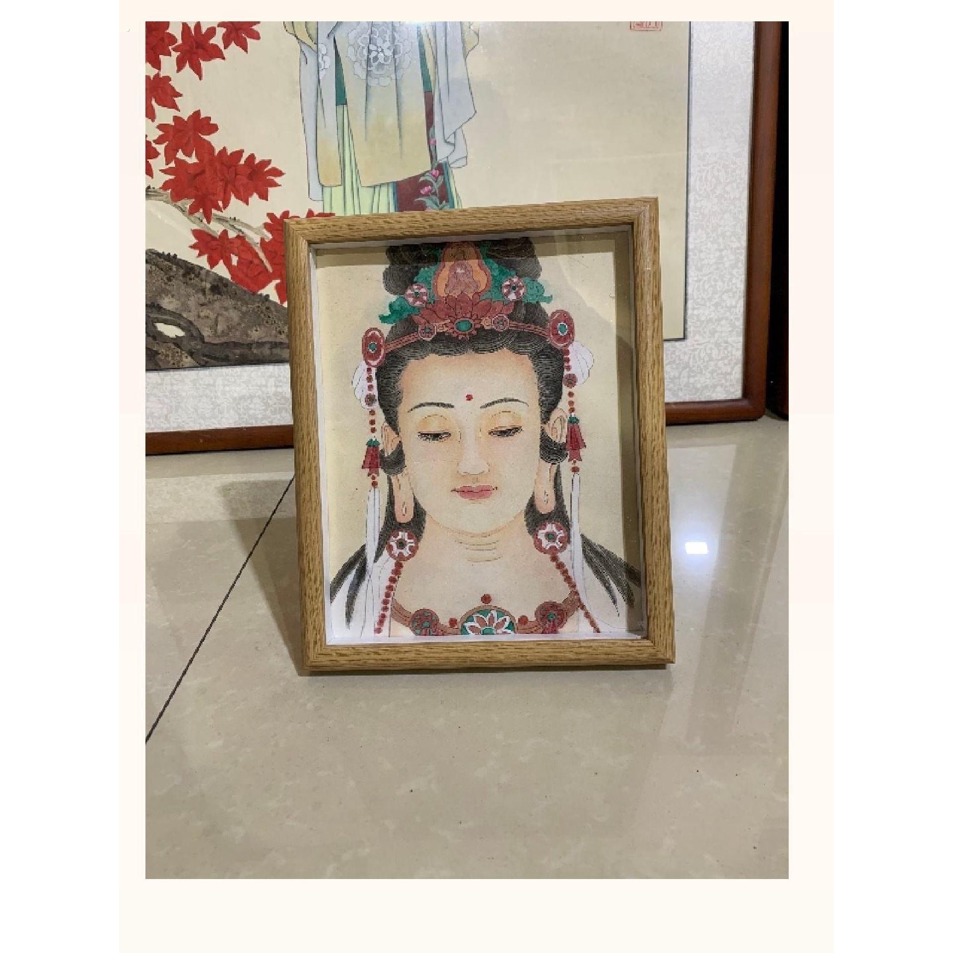 观音挂画相框摆台桌面摆件十寸定制实木框架高级感环保