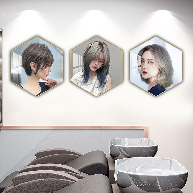 理发店发型挂画六边形2025发型图片发廊美发店墙面装饰画网红造型