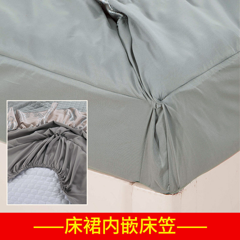 全棉夹棉加厚床笠式床罩四件套床裙款冬季婚庆床品六件套纯棉套件
