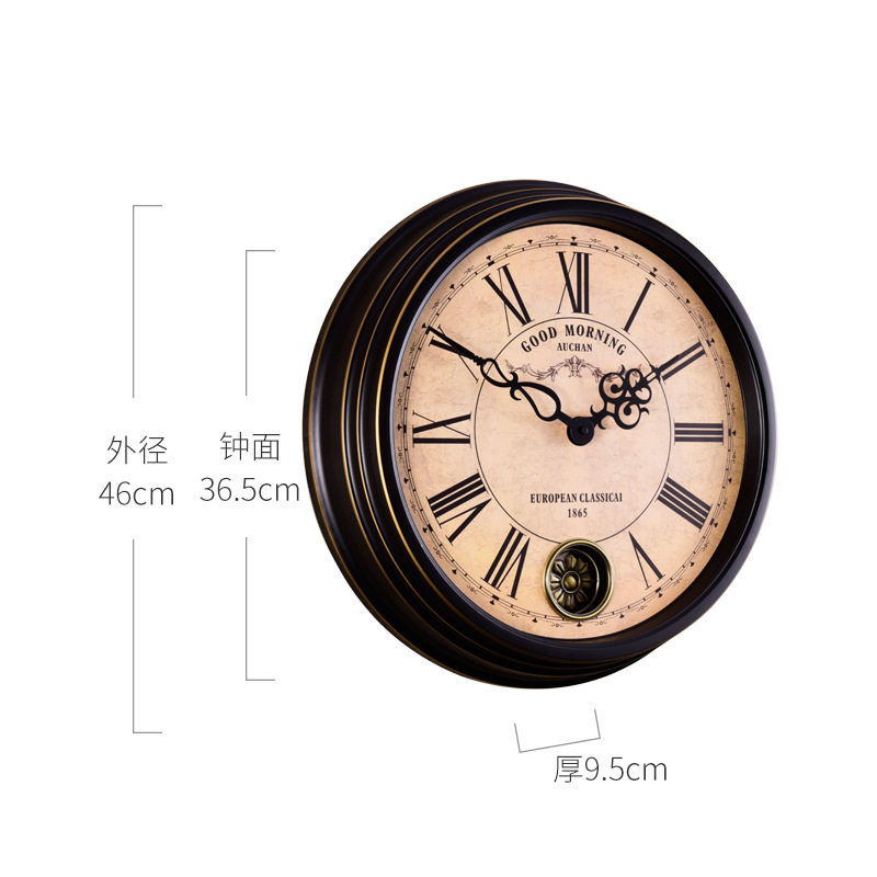 美式挂墙挂钟复古静音家用客厅时间个性摇摆艺术装饰石英钟表时钟