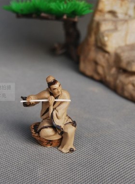 钟馗水浒三国饮酒吹萧题诗弹琴中国风人物盆景微型陶瓷摆件装饰品