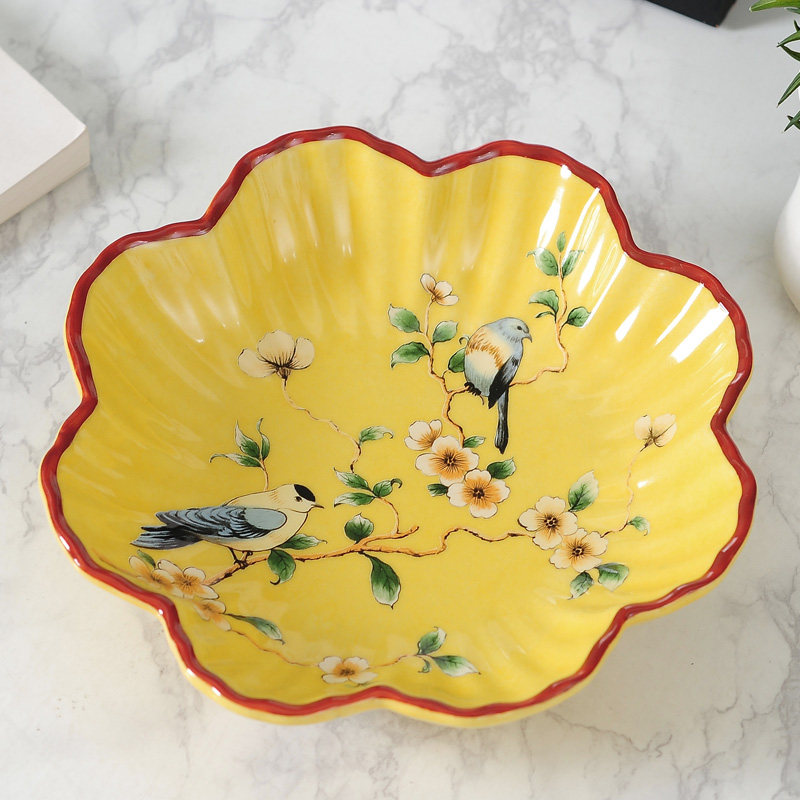 美式家居陶瓷果盘过年水果碗 客厅茶几桌面摆件糖果盘干果盘收纳