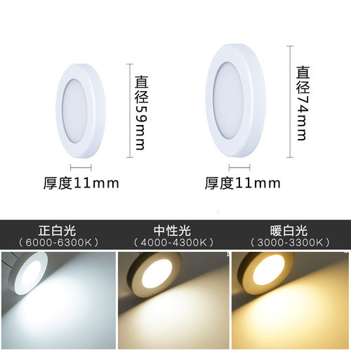 220V明装小筒灯led超薄圆形3W5W酒柜展柜免开孔迷你吸顶射灯1公分