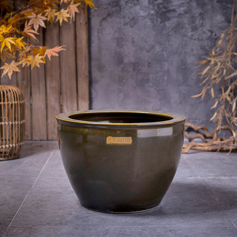 陶瓷复古大缸粗陶圆坛水缸睡莲乌龟鱼缸落地摆件庭院园林户外摆件