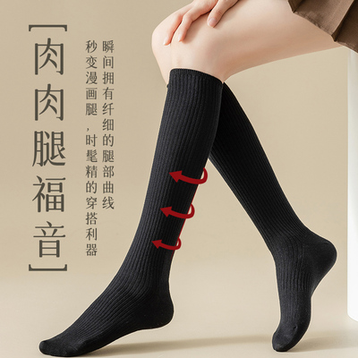 袜子女小腿袜春秋款压力瘦腿秋冬保暖黑色高筒网红jk袜子长筒长袜