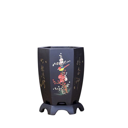 特大兰花盆紫砂花盆中国风黑色点彩兰花盆蕙兰墨兰花专用花盆陶瓷