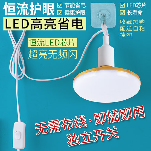 简易led灯泡带线插头超亮家用节能灯悬挂式E27插座带开关插电灯