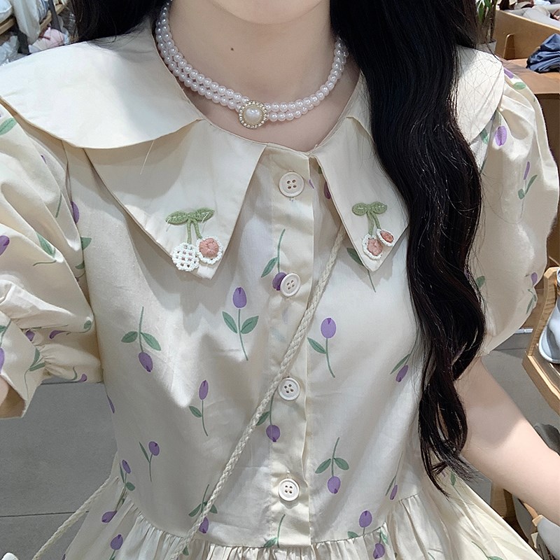 女大童娃娃领连衣裙夏装女孩甜美小清新13岁学生森系可爱碎花裙子