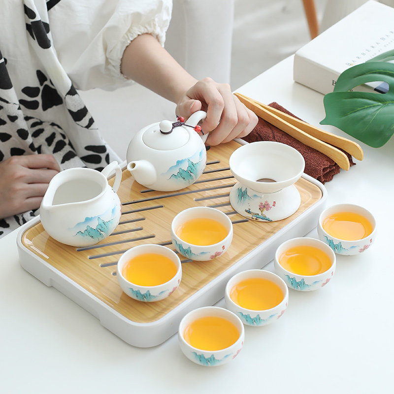 便携功夫茶具定窑陶瓷一壶二四六杯盖碗茶盘户外旅游车载旅行茶具