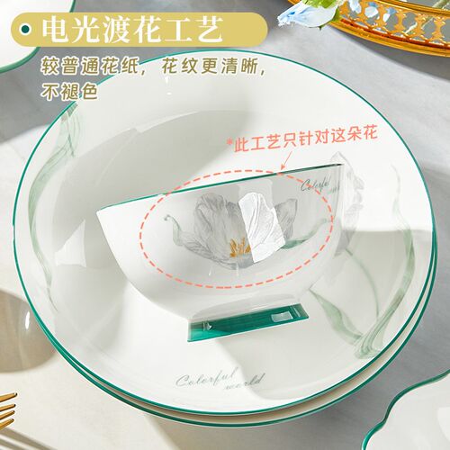盘子家用菜盘2024新款釉下彩陶瓷餐具小清新饭碗菜盘圆盘方盘组合
