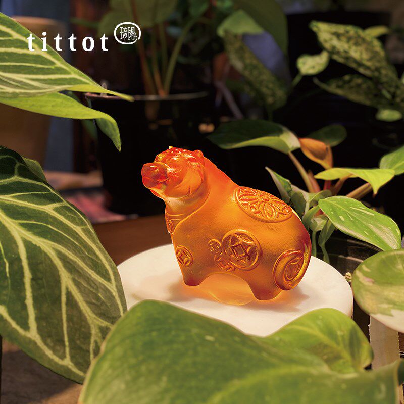 tittot琉园桌面老虎招财琉璃摆件轻奢 寅大财 创意礼品送生日开业