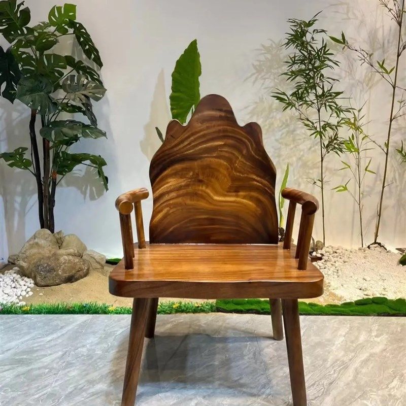 南美胡桃木靠山椅主人椅新中式茶桌椅奥坎圈椅官帽椅禅椅靠背椅子