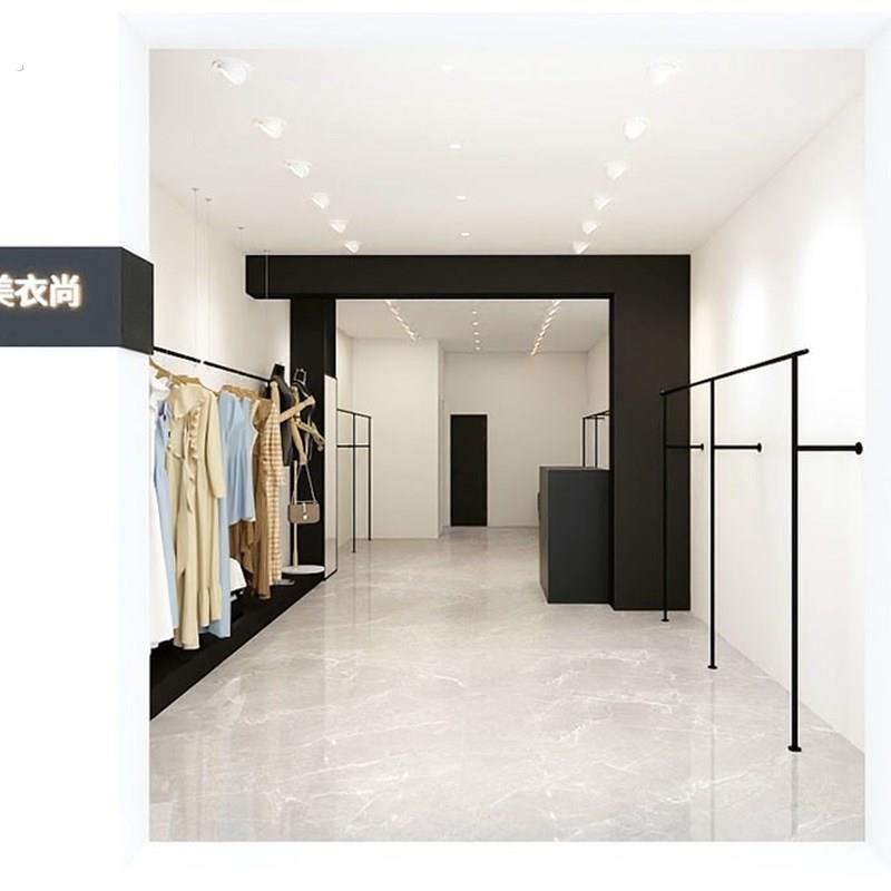 女装衣架挂壁式货架展示架黑色钢丝挂衣杆服装店墙面上墙吊挂架