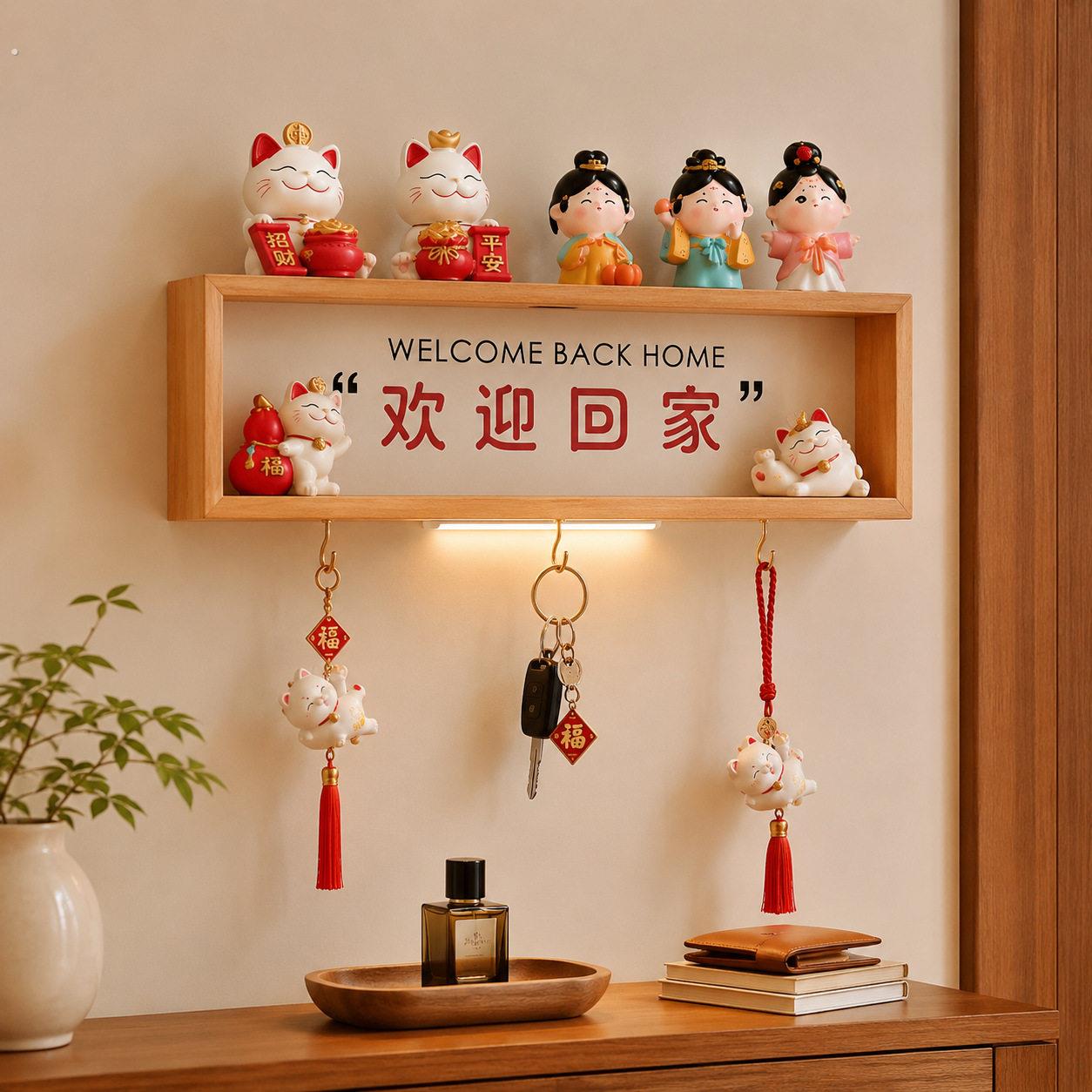 乔迁新房家居进门口墙面装饰挂钩客厅玄关墙壁置物架物品收纳壁挂