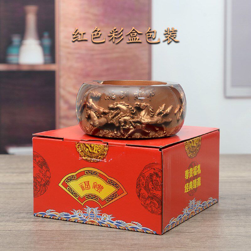 中式水晶浮雕复古烟灰缸小号茶几桌面装饰摆件家用精致特色小礼品