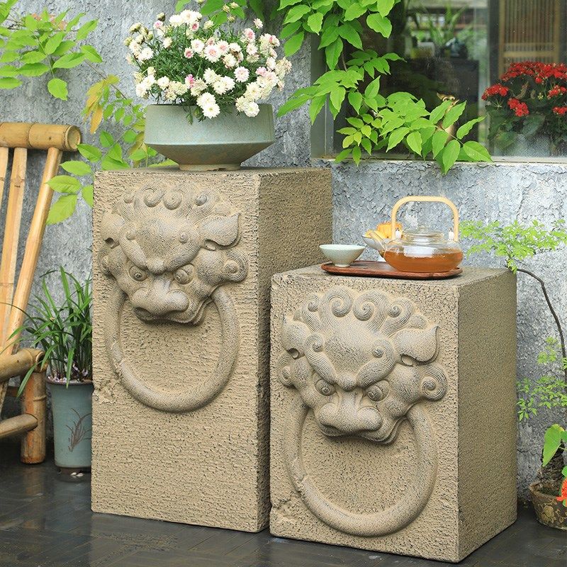 汉韵堂家居客厅新中式展示柱摆件户外庭院花园仿石墩花盆底座花墩