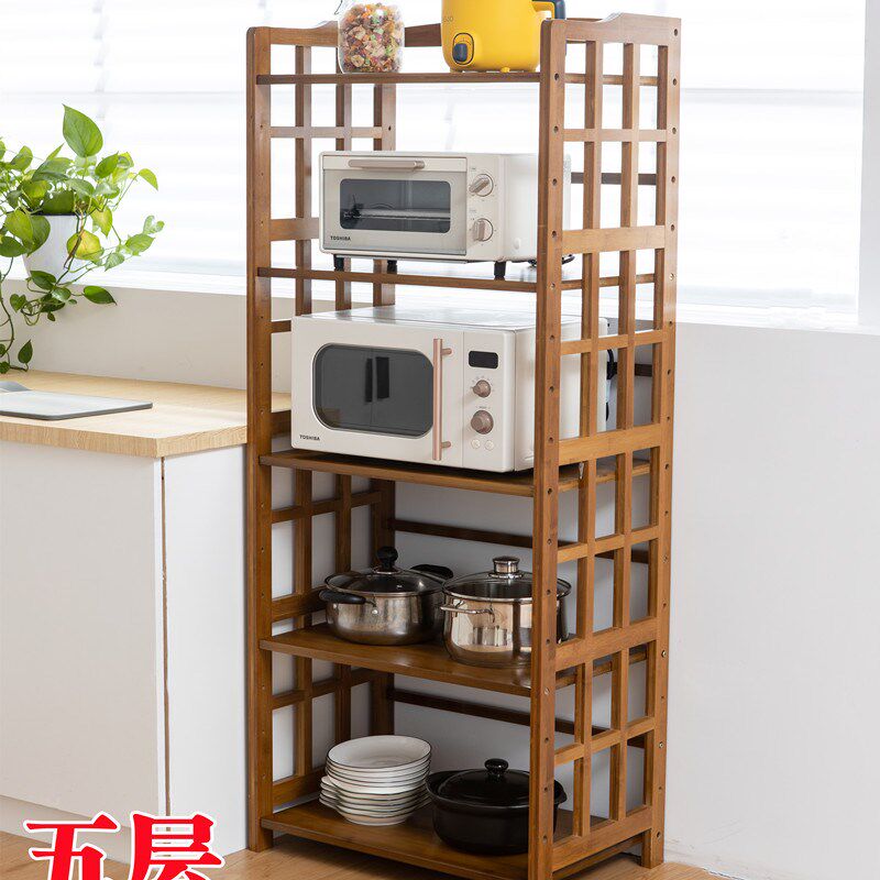 包邮加厚实木楠竹厨房置物架收纳微波炉架子三四五层竹储物餐边架