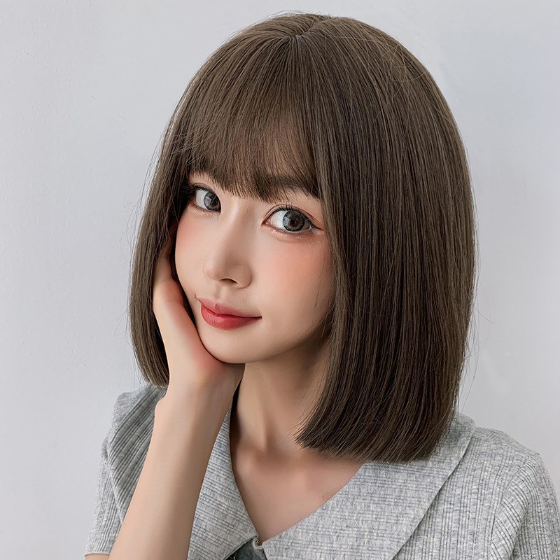 假发女短发韩式丸子头可爱刘海全头套真发全真人发2025年新款时尚