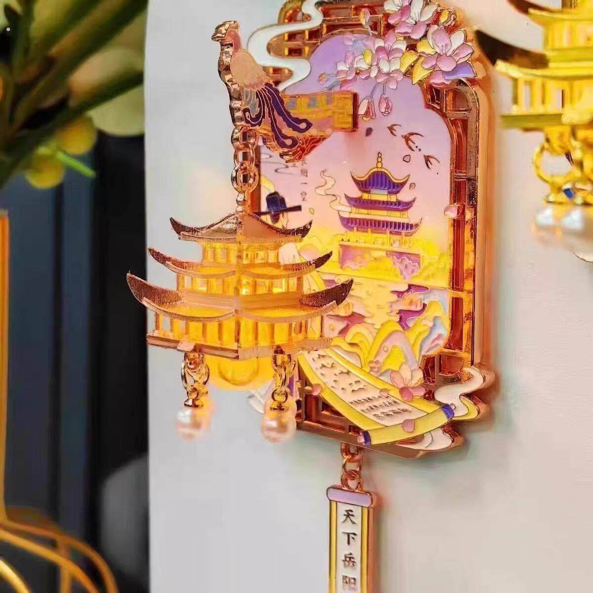 新款湖南文创岳阳楼流光灯笼冰箱贴发光创意装饰旅游纪念品伴手礼