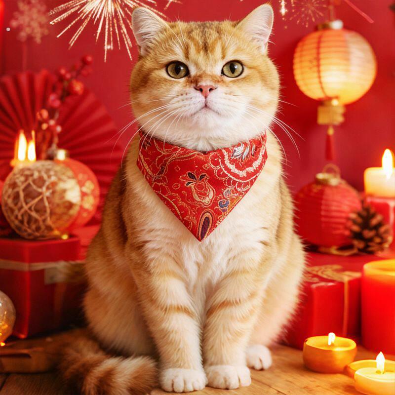 宠物新年三角巾狗狗过节装饰品口水巾小猫咪喜庆装扮氛围配饰跨年