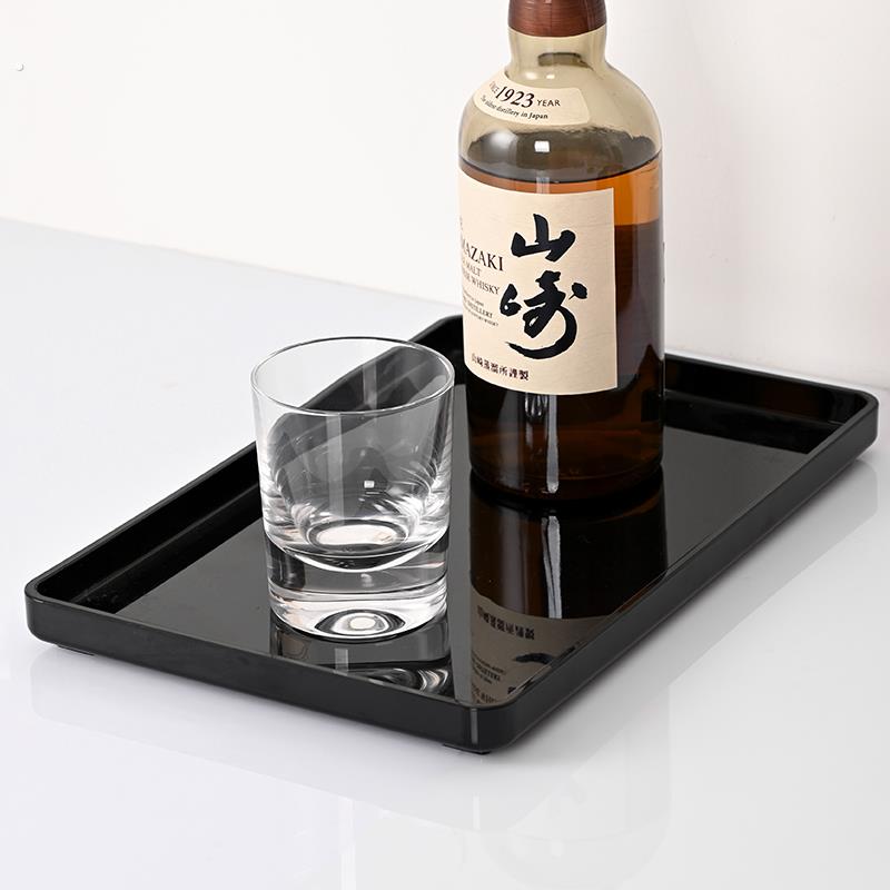 长方形托盘商用压克力酒店毛巾碟黑色托盘塑料洗漱用品收纳盘商用