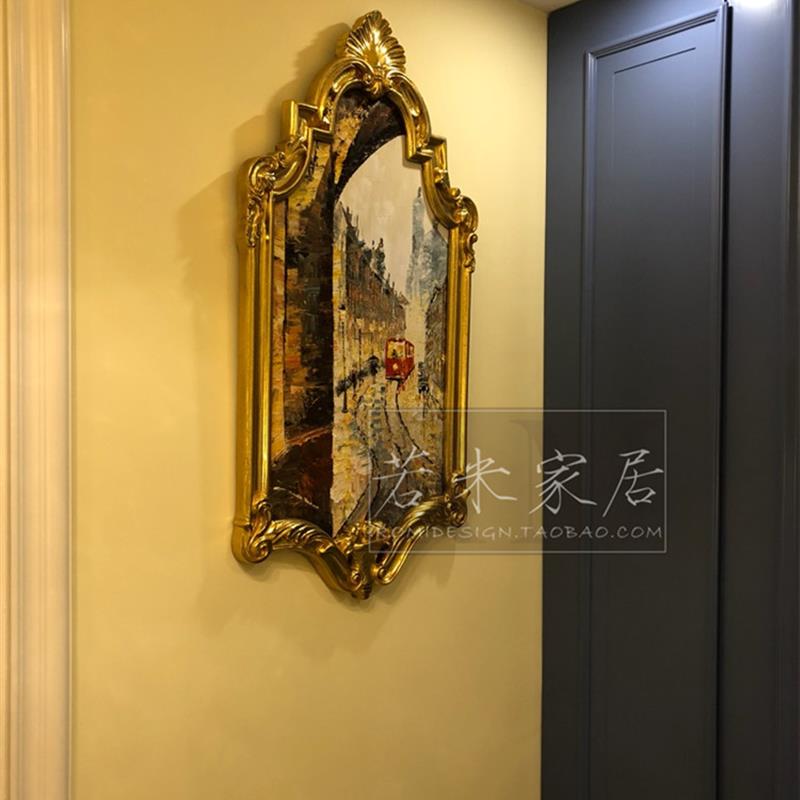 50x99美欧式沙发背景墙玄关挂画刀画笔触建筑马车街景油画纯手绘