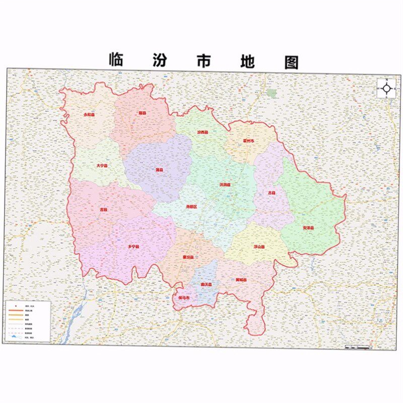 2024新款临汾市地图贴图 办公室挂图 高清防水墙壁装饰画定制地图