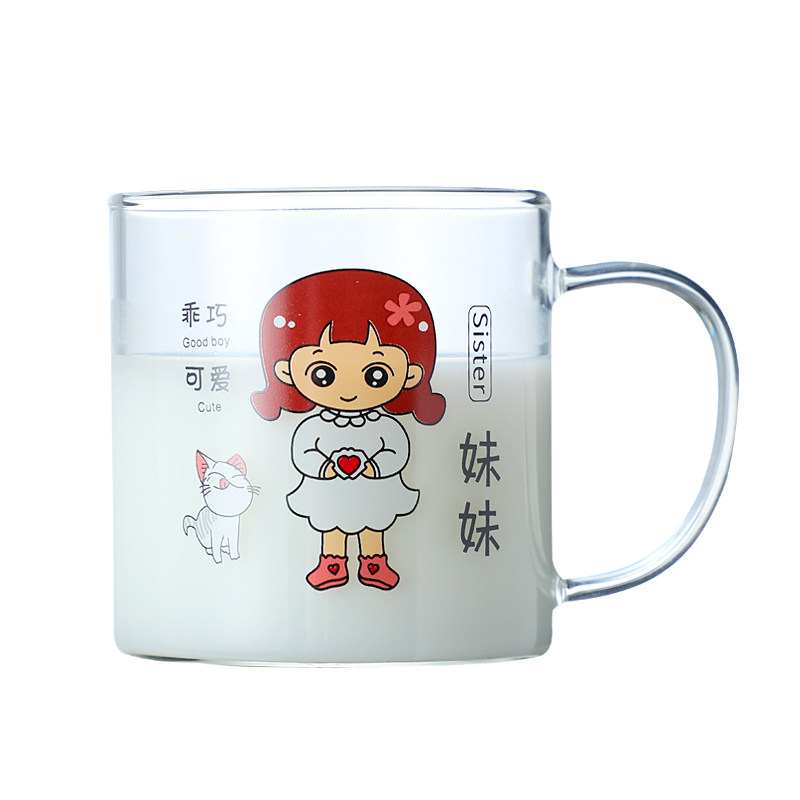 玻璃水杯亲子杯加厚耐高温杯子创意一家四口专用喝水早餐杯牛奶杯