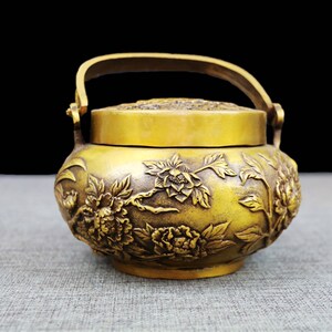 黄铜花口富贵手炉 暖手炉 纯铜仿古取暖炉取暖小号香碳手炉碳火炉