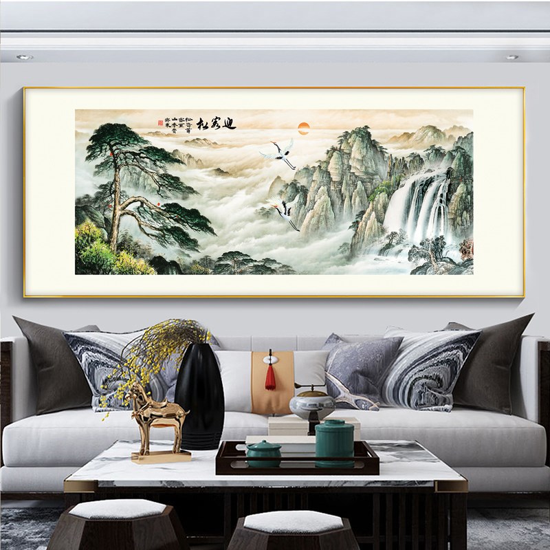 迎客松装饰画客厅沙发背景墙山水画茶室办公室壁画饭店包间挂画
