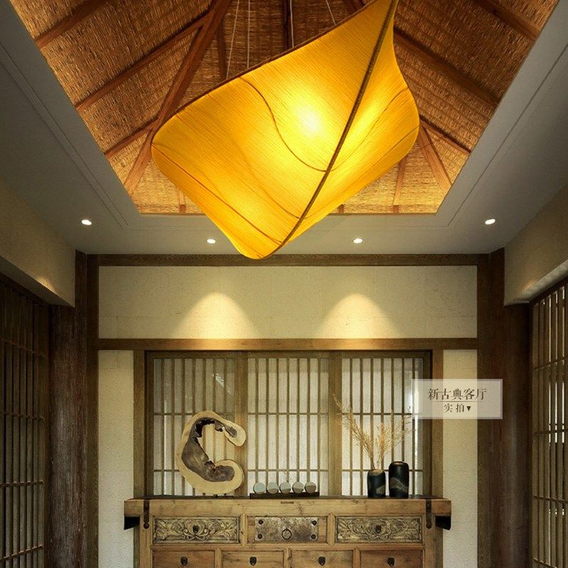 包邮新中式布艺树叶吊灯创意餐厅茶馆卧室吸顶灯客厅美容院墙壁灯