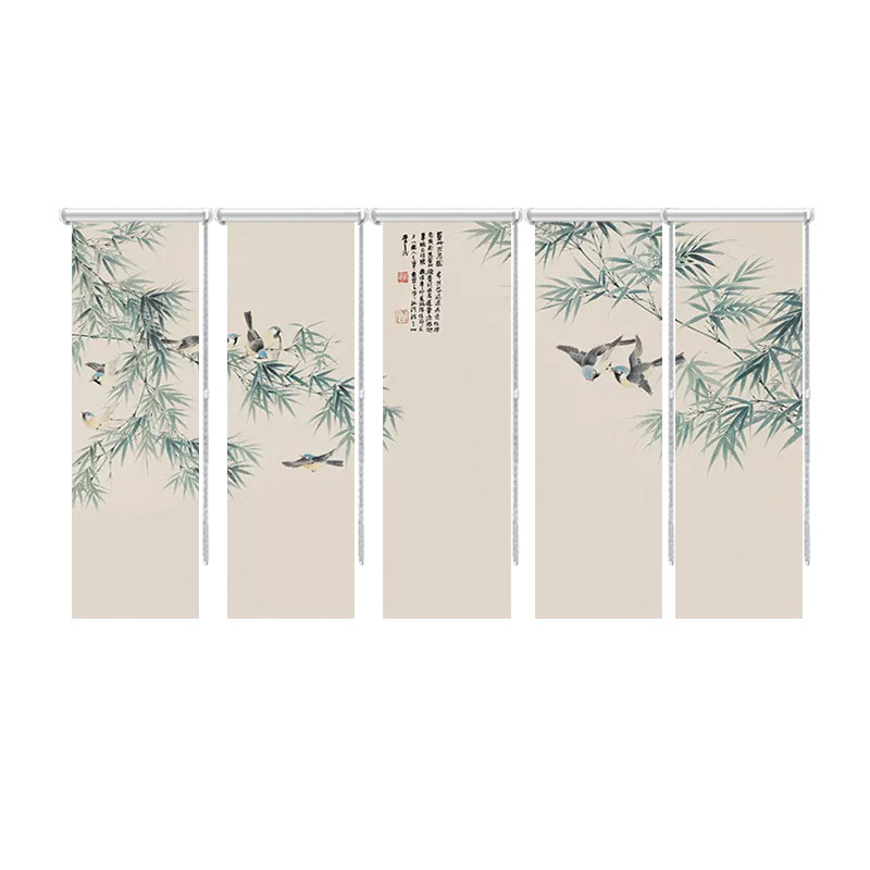 新中式窗帘遮光屏风卷帘手拉售楼处酒店装饰半透明挂式布艺软隔断