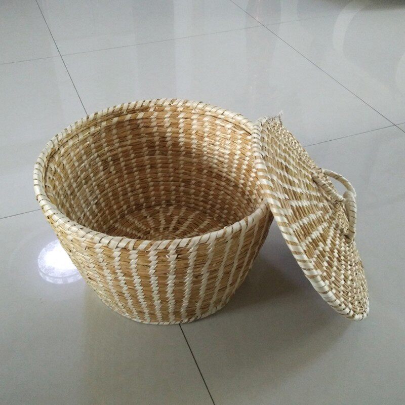 麦杆民间纯手工草编艺术品饰品柱型带盖其他收纳盒篮桌面储物筐
