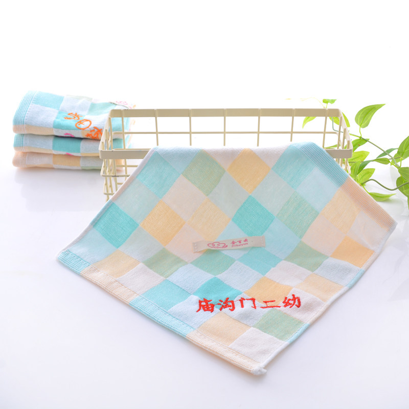 幼儿园儿童口水巾擦洗脸软毛巾纯棉挂钩双层纱布方巾编号消毒方巾