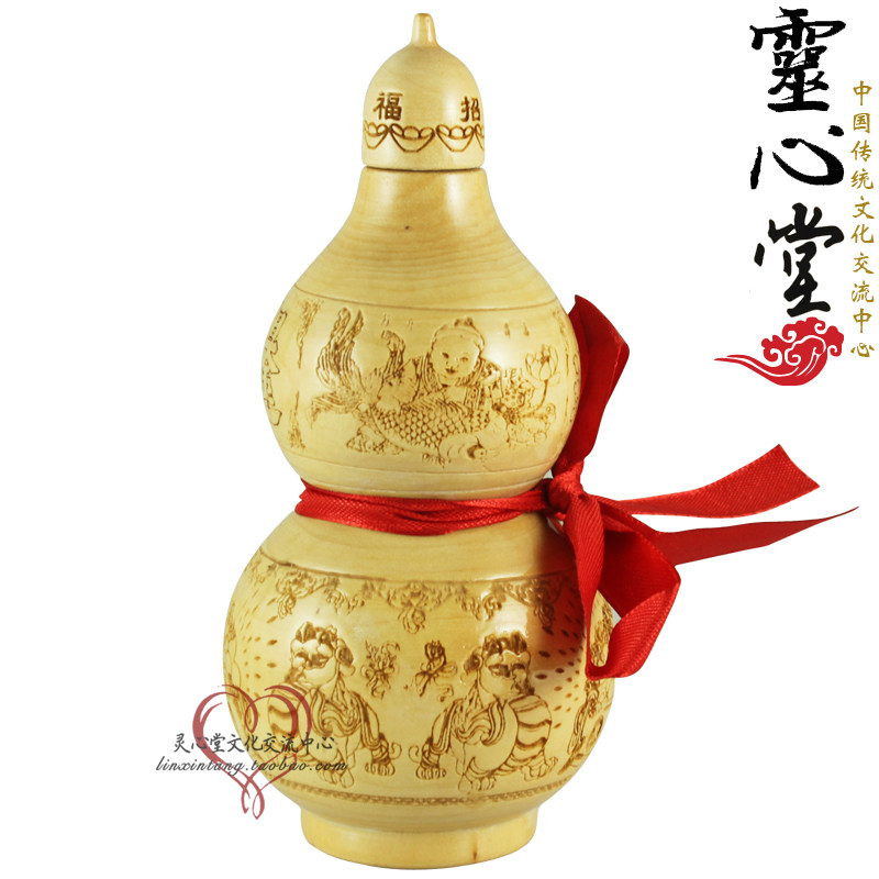 雕刻 开口 桃木葫芦工艺品14cm  招财桌面 客厅 前台公司商铺摆件