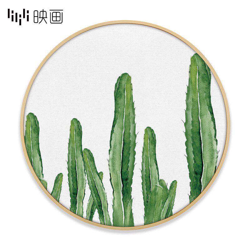 房间壁画北欧绿植装饰画圆形画装饰小清新仙人掌墙画客厅挂画卧室