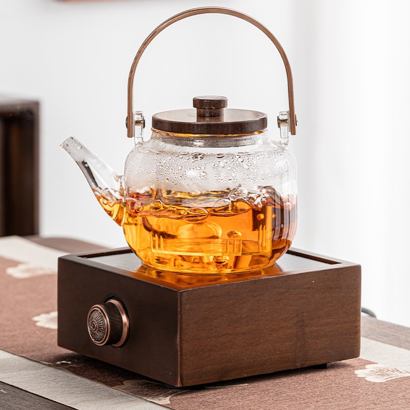 晨翔胡桃木电陶炉煮茶器玻璃烧水壶蒸茶壶生泡茶专用电热茶炉茶具