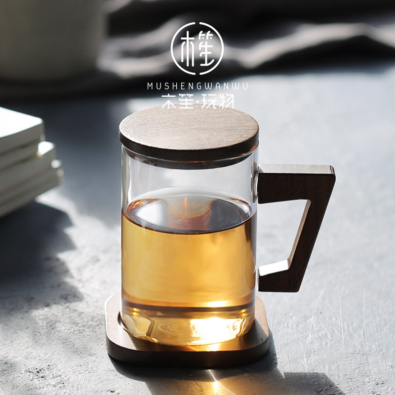 耐热玻璃杯办公室茶杯带把带盖过滤创意水杯子泡茶杯茶水分离家用
