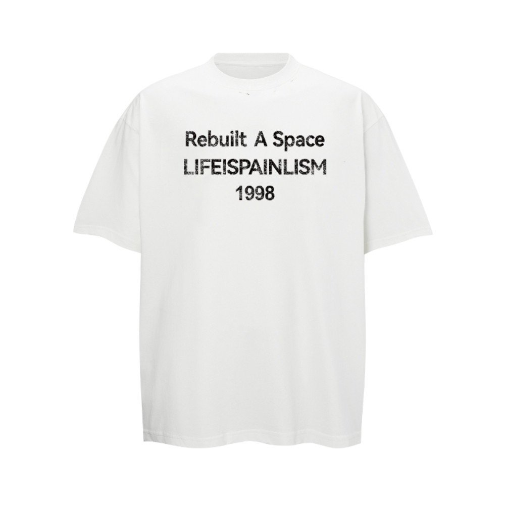 【九尾同款】LIFEISPAIN 美式字母印花磨破宽松百搭圆领短袖T恤