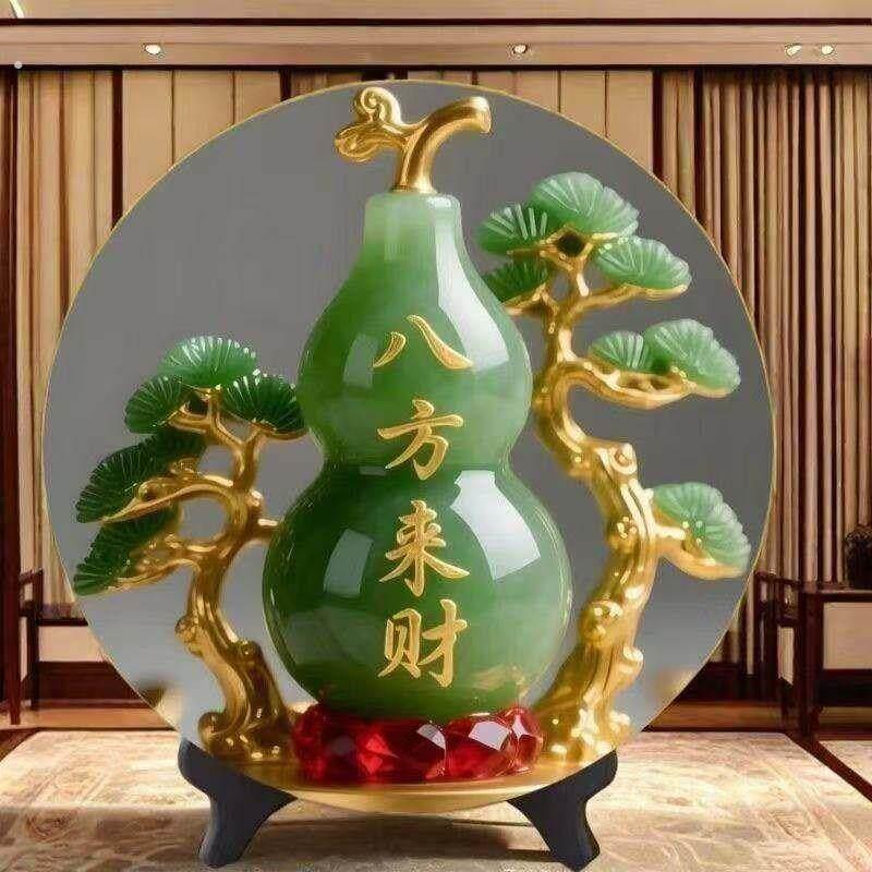 翠玉葫芦摆台家居玄关摆台八方来财好客厅旺宅摆件家用装饰画桌面