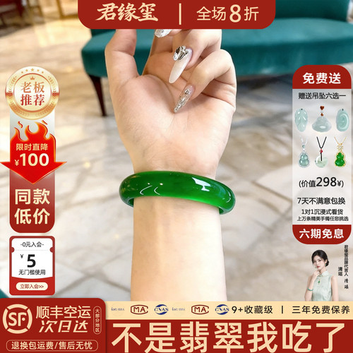 静水流深缅甸帝王绿冰飘翡翠手镯