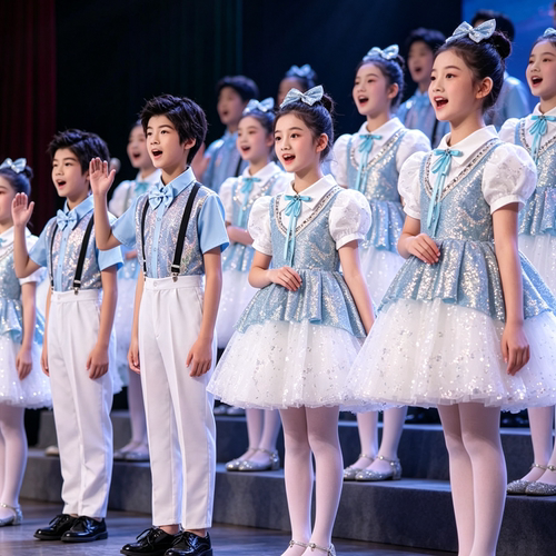 新款儿童合唱服男女童演讲朗诵儿童公主裙演出服中小学生表演服装