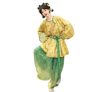 2026新款唐制原创汉服女绣花短款圆领袍灯笼裤中国风日常通勤套装