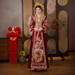 2026新款新娘结婚秀禾服修身奢华出阁服中式婚纱礼服凤冠霞帔嫁衣